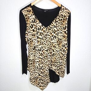 Harve Benard Medium Leopard Print Long Sleeve Asymmetrical Blouse